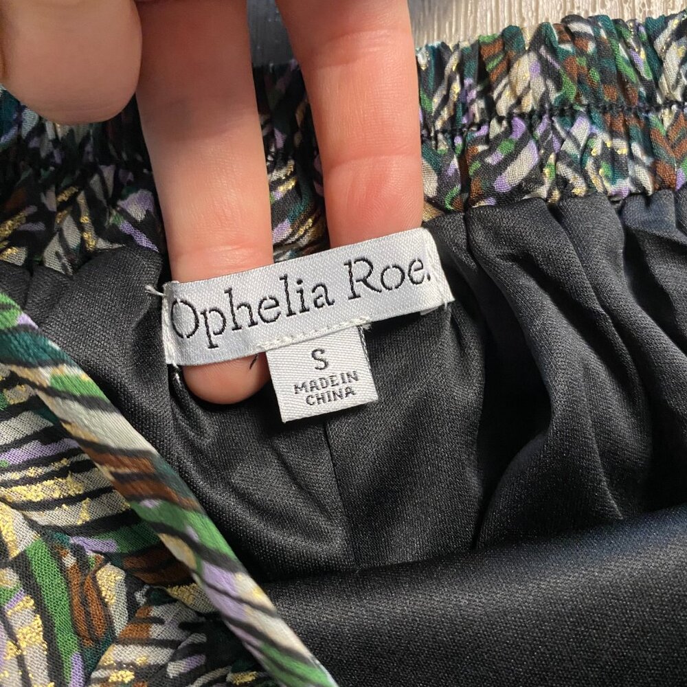 Ophelia Roe Patterned Tiered Maxi Skirt Size Small Green Purple Gold - Picture 2 of 7